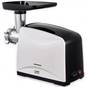 Masina de tocat carne Heinner MG-2100BKWH, 2100 W, accesoriu rosii, Cutit Inox, Negru/Alb