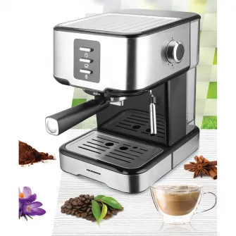 Espressor manual Heinner Brassile HEM-850IXBK, 850W, 15bar, rezervor detasabil 1.5L, filtru dublu din inox, Negru/Inox