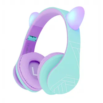 Casti Over-ear PowerLocus KidsCat, Wireless/Wired, Multicolor