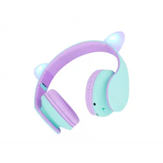 Casti Over-ear PowerLocus KidsCat, Wireless/Wired, Multicolor