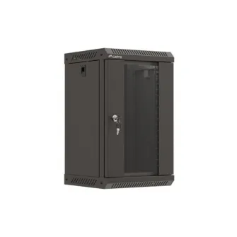 Dulap rack 10'' perete 9U / 300x300 (flat pack) cu usa din sticla, negru