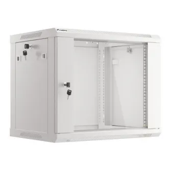 Dulap rack de perete 19'', 9U, 600x450 mm, usa din sticla, gri, V2
