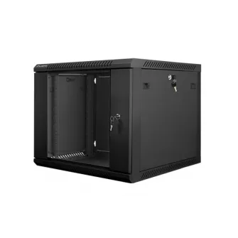 Dulap rack de perete 19'', 9U, 600x600 mm, usa din sticla, negru, V2