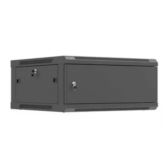 Dulap rack de perete Lanberg 19'', 4U, 600x450 mm, pentru asamblare, usa metalica, RAL9004, IP20, usa metalica, negru