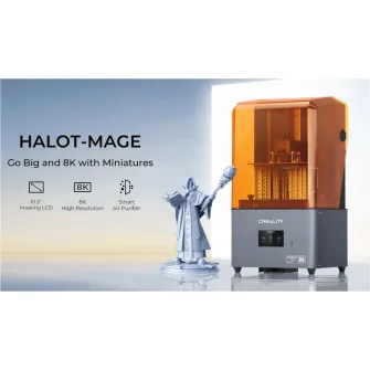 Imprimanta 3D Creality Halot-MAGE cu rasina, Tehnologie SLA, Stereolitografie, sursa 100W, dimensiuni printare: 228*128*230mm, Dimensiuni imprimanta: 333*270*608mm, Viteza:1-5s/strat, Inaltime strat:0.05-0.15mm, LCD 10.3'', rezolutie: 8K(7680x4320), trans