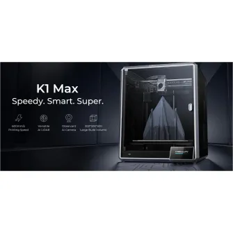 Imprimanta 3D Creality K1 MAX, Tehnologie FDM, viteza printare 600mm/s, Precizie 100 +/-0.1mm, Diametru filament: 1.75mm, tip filament compatibil: ABS/PLA/PETG/PET/TPU/PA/ABS/ASA/PC/PLA-CF/PA-CF/PET-CF, Transfer fisier: USB drive,WIFI temperatura duza:300
