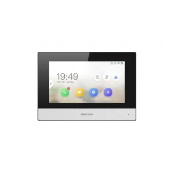 Monitor videointerfon Hikvision DS-KH6320Y-WTE2, 2 fire, 4 7-inch IPS touch screen, rezolutie: 1024 ? 600, TFT, fara butoane, temperatura de functionare: -10 °C to 50 °C