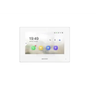 Monitor videointerfon Hikvision DS-KH6320Y-WTE2/WH, 2 fire, 4 7-inch IPS touch screen, rezolutie: 1024 ? 600, TFT, fara butoane, temperatura de functionare: -10 °C to 50 °C, culoare: alb.