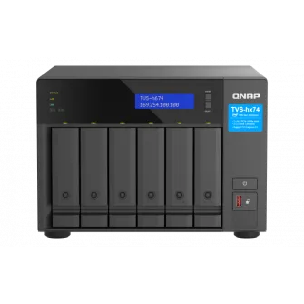 NAS QNAP H674 6-Bay, CPU Intel Core i5-12400 6-core 12-thread Processor, up to 4.4GHz, RAM 32GB (2x 16GB) DDR4 SODIMM (Max. 128GB), 6 x 2.5''/3.5'' SATA 6Gbps + 2 x M.2 2280 NVMe HDD (neincluse), LAN: 2 x 2.5GbE (2.5G/1G/100M/10M), USB3.2 Gen1: 3 (2 x USB