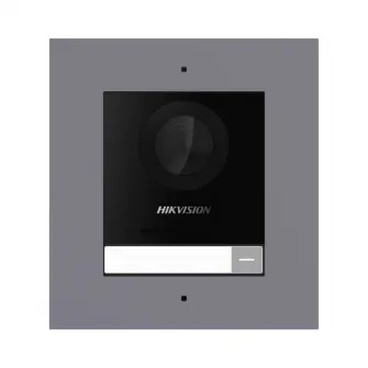 Post exterior modular videointerfon IP Hikvision DS-KD8003-IME1(B)/FL, montaj ingropat, 1 buton, 2000 de utilizatori, autentificare prin card, IP65, alimentare: 12 VDC, 500 mA, IEEE 802.3af, PoE, dimensiuni: 99.76 mm ? 98 mm ? 42.04 mm, greutate: 0.375kg,