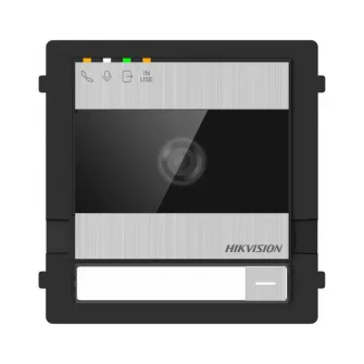 Post exterior videointerfon modular 2 fire Hikvision DS-KD7003EY-IME2, fara carcasa, camera 2MP, 1 buton, microfon si difuzor incorporate, 2000 de utilizatori, RS-485, IK08 & IP65, alimentare: 48V (din distributor DS-KAD7060EY) sau 12VDC, dimensiuni: 99.5