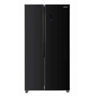 Side by Side HEINNER HSBS-HM442NFGBKE++, No Frost, 442 L, Clasa E, Sticla neagra