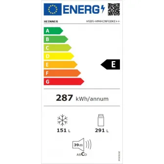Side by Side HEINNER HSBS-HM442NFGBKE++, No Frost, 442 L, Clasa E, Sticla neagra