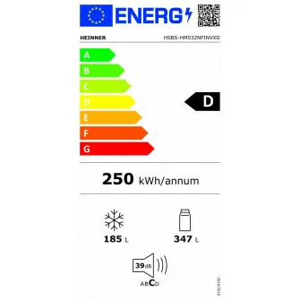 Side by Side HEINNER HSBS-HM532NFINVXD, No Frost, 532 L, Clasa D, Aspect inox