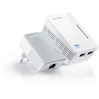 TP-Link, Adaptor PowerLine 300Mbps, Extender Wireless AV600 KIT, HomePlug AV,2 porturi 10/100Mbps, Butoane: Pair, Reset, Wi-Fi/Wi-Fi Clone, Aria de acoperire, 300 metri prin circuitul electric, 2.4- 2.4835GHz, Continut Pachet: Powerline Ethernet Adapter T