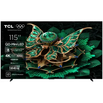 Televizor TCL QD-MiniLED 115C7K, 291 cm, Smart Google TV, 4K Ultra HD ,144Hz, Clasa E, Onkyo