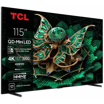 Televizor TCL QD-MiniLED 115C7K, 291 cm, Smart Google TV, 4K Ultra HD ,144Hz, Clasa E, Onkyo