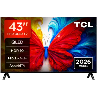 Televizor TCL QLED 43S5L, 108 cm, Smart Android TV, Full HD, Clasa F (Model 2026)
