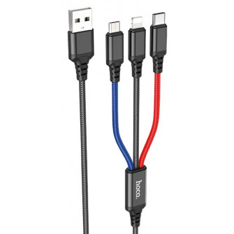 Cablu USB Hoco X76 3-in-1 Super Black/Red/Blue
