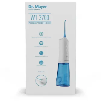 Irigator bucal portabil Dr. Mayer WT3700, 1700 pulsatii/min, 170 ml, 3 trepte presiune, 2 capete, Alb/Albastru