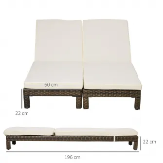 Set 2 sezlonguri, Outsunny, Ratan sintetic, Ajustabile, 196x60x22cm, Maro/Crem