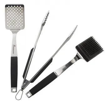 Perie pentru gratar Pure Landmann, 42 cm, zimti din inox, corp din inox, maner cauciucat, capat interschimbabil