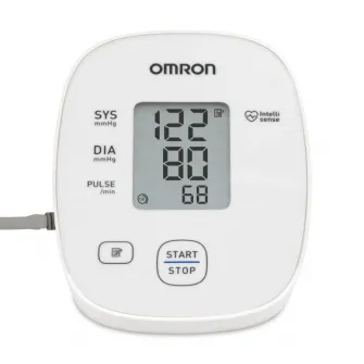 Tensiometru electronic de brat Omron M300, validat clinic, Tehnologie IntelliSense, cu detectarea aritmiei, afisaj LCD, Alb