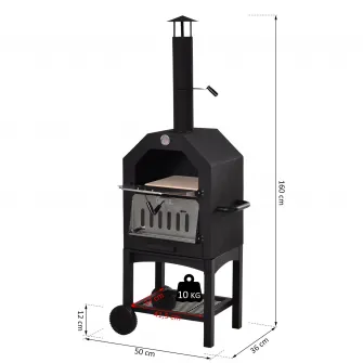 Gratar si Cuptor pentru pizza, Outsunny, Termometru, 50 x 36 x 160 cm, Inox, Negru