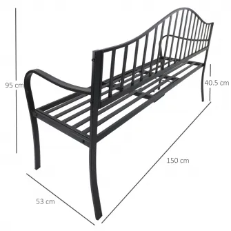 Banca de gradina Outsunny, Fier forjat,150x53x95 cm, Negru