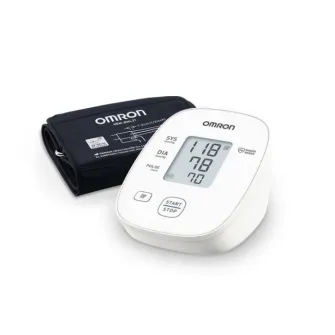 Tensiometru electronic de brat Omron M300, validat clinic, Tehnologie IntelliSense, cu detectarea aritmiei, afisaj LCD, Alb