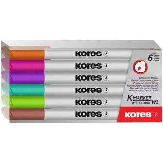 Set marker whiteboard Kores Slim, set 6 buc/set