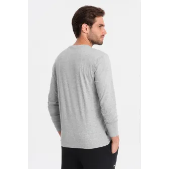 OMBRE, Bluza din bumbac cu decolteu la baza gatului, Gri deschis melange, 2XL