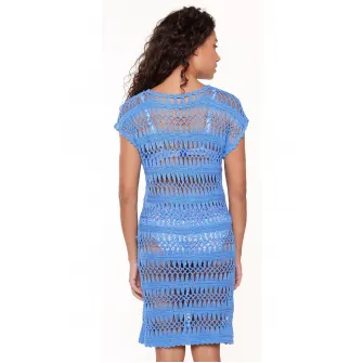 LingaDore, Rochie de plaja crosetata cu decolteu in U, Albastru pastel, Alb, 40
