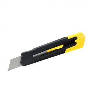 Cutter Stanley 0-10-151, cu ghidaj din otel inoxidabil, latime lama 18mm, schimbare rapida si usoara a lamei, negru/galben