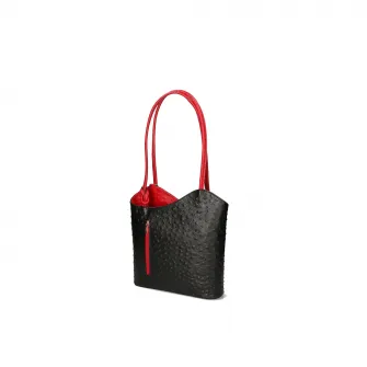 Gave Lux, Rucsac de piele cu imprimeu piele de strut, Rosu, Negru