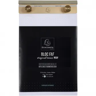 Suport hartie de birou Exacompta FAF Block NВ°4, cu bloc pentru notite cu 170 coli albe punctate, micro perforate, design retro, reincarcabil, 220x134 mm