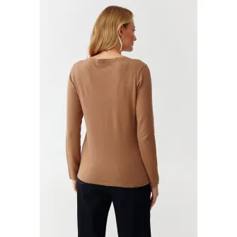Tatuum, Pulover cu decolteu rotund, Caramel, XL