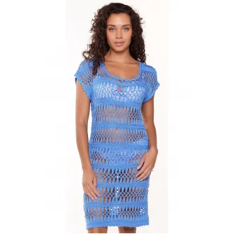 LingaDore, Rochie de plaja crosetata cu decolteu in U, Albastru pastel, Alb, 40