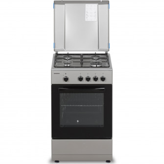 Aragaz Heinner HFSC-SME50BRW, Gaz, 4 arzatoare, Dispozitiv siguranta plita si cuptor, 50 cm, Argintiu