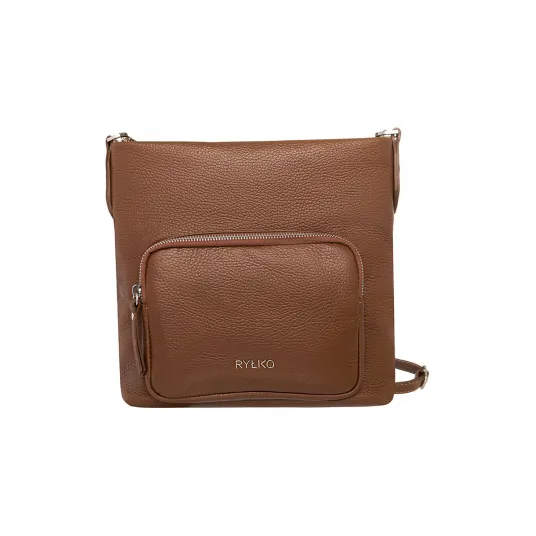 RYŁKO, Geanta crossbody de piele cu buzunare exterioare, Maro scortisoara