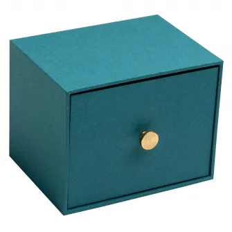 Cutie cu 1 sertar pentru fotografii Exacompta OfficeByMe, carton 3mm, Buton auriu, livrat cu 4 separatoare, Certificare FSC, 17,7x14x13,5 cm, Albastru