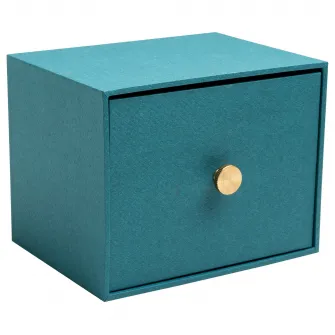 Cutie cu 1 sertar pentru fotografii Exacompta OfficeByMe, carton 3mm, Buton auriu, livrat cu 4 separatoare, Certificare FSC, 17,7x14x13,5 cm, Albastru