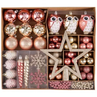Set 90 de ornamente brad Kring, diverse forme si dimensiuni, Roz