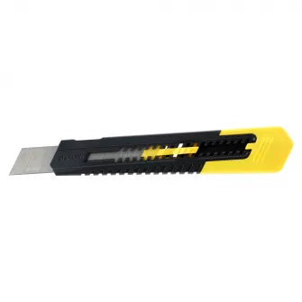 Cutter Stanley 0-10-151, cu ghidaj din otel inoxidabil, latime lama 18mm, schimbare rapida si usoara a lamei, negru/galben