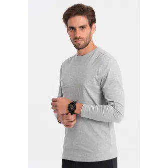 OMBRE, Bluza din bumbac cu decolteu la baza gatului, Gri deschis melange, 2XL