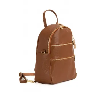Anna Morellini, Rucsac de piele cu buzunare frontale cu fermoar, Camel