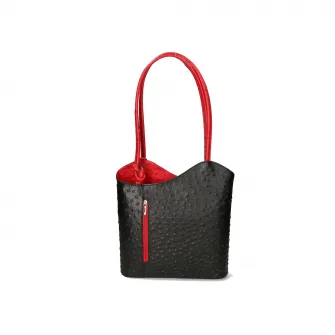 Gave Lux, Rucsac de piele cu imprimeu piele de strut, Rosu, Negru