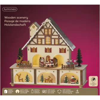 Decoratiune cu LED Santa Lumineo, 27x10xH24.3 cm, 6 LED, lemn