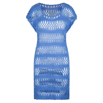 LingaDore, Rochie de plaja crosetata cu decolteu in U, Albastru pastel, Alb, 40