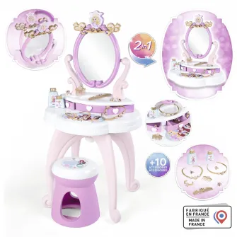 Masuta de toaleta Smoby - Disney Princess, 2 in 1, cu 10 accesorii
